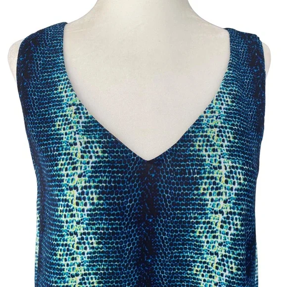 Worthington Blue Green Snakeskin Print Handkerchief Hem Sleeveless Tank Blouse S - Picture 2 of 14
